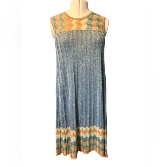 H & M Metallic Dress Size 6 Pleated Pastel Sparkly Summer Spring - Picture 1 of 8